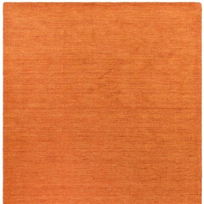 Wollteppich THEKO Gabbeh Uni, Handweb Teppich, meliert, reine Wolle, handgewebt Teppiche Gr. B: 240cm, 14mm, L: 340cm, orange (terra) Schlafzimmer, Wohnzimmer, Esszimmer, auch als Läufer oder rund