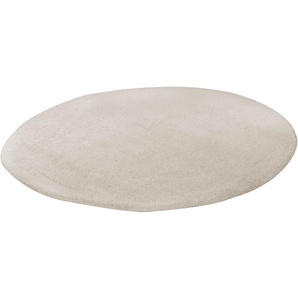 Wollteppich THEKO Hadj Uni Teppiche Gr. Ø 200 cm 1 St., 25 mm, beige (natur weiß) echter Berber Teppich, reine Wolle, handgeknüpft