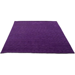 Wollteppich THEKO Holi Teppiche Gr. B: 170cm, 13mm, L: 240cm, lila (violett) Uni-Farben, leicht meliert, reine Wolle, handgewebt mit Knüpfoptik