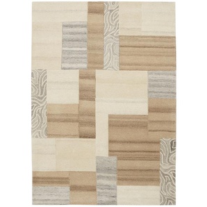 Wollteppich THEKO Lola, Wolle, handgearbeitet, Patchwork Design, handgetuftet Teppiche Gr. B: 160cm, 12mm, L: 230cm, beige (natur) Wohnzimmer, Schlafzimmer, Esszimmer, auch als Läufer und rund