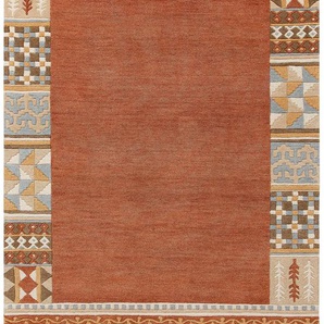 Wollteppich THEKO Nuno, reine Wolle, handgearbeitet, mit Bordüre Teppiche Gr. B: 200cm, 14mm, L: 300cm, orange (terra) handgetuftet, Wohnzimmer, Schlafzimmer, Esszimmer, auch als Läufer