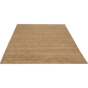 Wollteppich THEKO Pure UNI Teppiche Gr. B: 140cm, 14mm, L: 200cm, gelb (ocker) Handwebteppich, meliert, reine Wolle, handgewebt