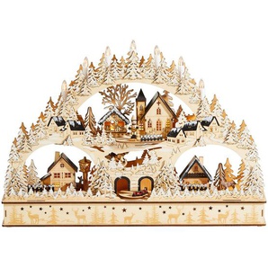 X-Mas Lichterbogen, Braun, Weiß, Beige, Holz, Kiefer, Linde, Winterlandschaft, 60x42x10 cm, zum Stellen, Lampen & Leuchten, Innenbeleuchtung, Dekoleuchten, Dekoleuchten