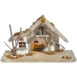 X-Mas Weihnachtskrippe, Weiß, Braun, Holz, 40x19x24 cm, Beleuchtung, Dekoration, Saisonartikel, Weihnachtsdekoration