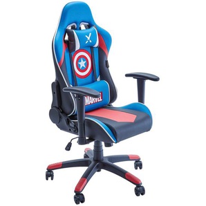 X Rocker Gamingstuhl Marvel, Blau, Rot, Schwarz, Weiß, Kunststoff, Leder, Stein, Lederlook, Füllung: Komfortschaum, 55x113-117x62.5 cm, Wippfunktion, Sitzfläche 360° drehbar, inklusive Armlehnen, abwischbar, Nackenkissen abnehmbar, Lendenkissen