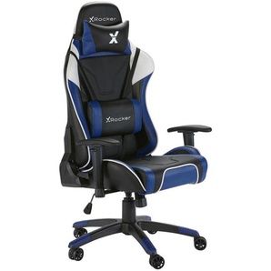 X Rocker Gamingstuhl, Blau, Schwarz, Metall, Kunststoff, Textil, Drehkreuz, 59.9x122x66 cm, Wippfunktion, Sitzfläche 360° drehbar, abwischbar, Nackenkissen abnehmbar, Lendenkissen ergonomische Rückenlehne, Kinder- & Jugendzimmer, Jugendmöbel, Gamingstühle