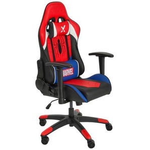 X Rocker Gamingstuhl Marvel, Rot, Schwarz, Weiß, Royalblau, Kunststoff, Leder, Stein, Lederlook, 55x113-117x62.5 cm, Wippfunktion, Sitzfläche 360° drehbar, inklusive Armlehnen, abwischbar, Nackenkissen abnehmbar, Lendenkissen ergonomische Rückenlehne,