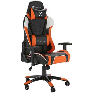 X Rocker Gamingstuhl, Orange, Schwarz, Metall, Kunststoff, Textil, Drehkreuz, 59.9x122x66 cm, Wippfunktion, Sitzfläche 360° drehbar, abwischbar, Nackenkissen abnehmbar, Lendenkissen ergonomische Rückenlehne, Kinder- & Jugendzimmer, Jugendmöbel,