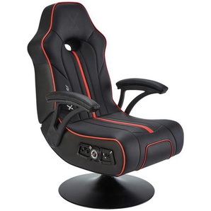 X Rocker Gamingstuhl, Rot, Schwarz, Textil, Drehteller, 63x103.5x70 cm, klappbar, Sitzfläche 360° drehbar, USB-Anschluss, abwischbar, Bluetooth-Lautsprecher, gepolsterte Armlehnen, Kinder- & Jugendzimmer, Jugendmöbel, Gamingstühle