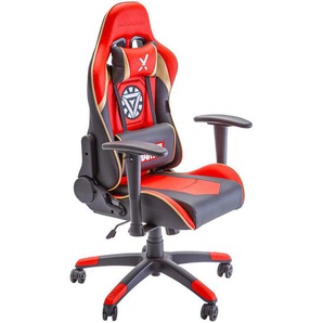 X Rocker Gamingstuhl Marvel, Rot, Schwarz, Weiß, Gold, Kunststoff, Leder, Stein, Lederlook, 55x113-117x62.5 cm, Wippfunktion, Sitzfläche 360° drehbar, inklusive Armlehnen, abwischbar, Nackenkissen abnehmbar, Lendenkissen ergonomische Rückenlehne, Kinder-