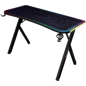 X Rocker Gamingtisch Neo Motion Sync, Schwarz, Metall, Holzwerkstoff, rechteckig, X-Form, 55x75x110 cm, Getränkehalter, Headsethalter, justierbare Füße, Mousepad vollflächig, USB-Anschlüsse, Arbeitszimmer, Schreibtische, Computertische