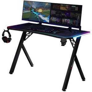 X Rocker Gamingtisch Neo Motion Sync, Schwarz, Metall, Holzwerkstoff, rechteckig, X-Form, 60x75x140 cm, Kabeldurchlass, Getränkehalter, Headsethalter, justierbare Füße, Mousepad vollflächig, USB-Anschlüsse, Arbeitszimmer, Schreibtische, Computertische