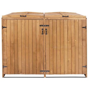 XL Mülltonnenabdeckung MCW-H74 (2er/4er), Mülltonnenbox, erweiterbar, 120x75x96 cm, Massivholz