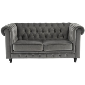 Xora Chesterfield-Sofa, Grau, Schwarz, Holz, Textil, Kiefer, massiv, Sperrholz, 2-Sitzer, Füllung: Schaumstoff, 165x73x87 cm, Stoffauswahl, Wohnzimmer, Sofas & Couches, Sofas, Bigsofas