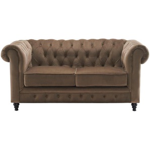 Xora Chesterfield-Sofa, Schwarz, Taupe, Holz, Textil, Kiefer, massiv, Sperrholz,massiv, 2-Sitzer, Füllung: Schaumstoff, 165x73x87 cm, Stoffauswahl, Armteil links, rechts, Wohnzimmer, Sofas & Couches, Sofas, Bigsofas