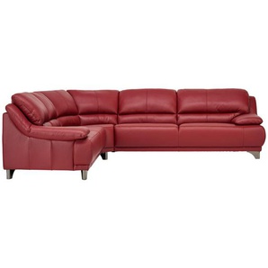 Xora Ecksofa, Rot, Leder, Echtleder, Rindleder, 4-5-Sitzer, Ottomane links, L-Form, 290x253 cm, Lederauswahl, Stoffauswahl, seitenverkehrt erhältlich, Hocker Rückenfutter, Wohnzimmer, Sofas & Couches, Wohnlandschaften, Ledersofas