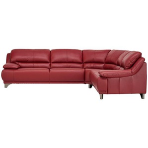 Xora Ecksofa, Rot, Leder, Echtleder, Rindleder, 4-5-Sitzer, Ottomane rechts, L-Form, 290x253 cm, Lederauswahl, Stoffauswahl, seitenverkehrt erhältlich, Hocker Rückenfutter, Wohnzimmer, Sofas & Couches, Wohnlandschaften, Ledersofas