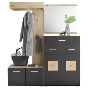 Xora Garderobe, Schwarz, Eiche Artisan, Holzwerkstoff, 4-teilig, 160x195x38 cm, Garderobe, Garderoben-Sets