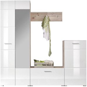 Xora Garderobe, Weiß, Eiche, Glas, Holzwerkstoff, 4-teilig, 195x195x36 cm, Garderobe, Garderoben-Sets