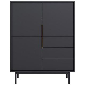 Xora Highboard Viva, Schwarz, Metall, 1 Fächer, 3 Schubladen, 104x82x39 cm, Beimöbel erhältlich, Wohnzimmer, Kommoden & Sideboards, Highboards