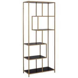 Xora Regal, Schwarz, Gold, Holzwerkstoff, Holzoptik, 4 Fächer, 77x185x35 cm, Reach, Arbeitszimmer, Büroregale, Bücherregale