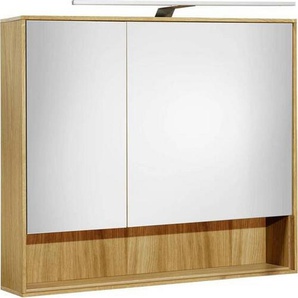 Xora Spiegelschrank Yukon, Glas, Eiche, furniert, 1 Fächer, 80x70x15 cm, Made in EU, Badezimmer, Badezimmerspiegel, Spiegelschränke