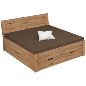 Xora Stauraumbett Aditio Beds, Eiche, Holzwerkstoff, 4 Schubladen, 180x200 cm, Blauer Engel, Goldenes M, Lattenrosthöhe individuell einstellbar, in verschiedenen Holzdekoren erhältlich, mit Schubkästen, Größen erhältlich, Kinder- & Jugendzimmer,