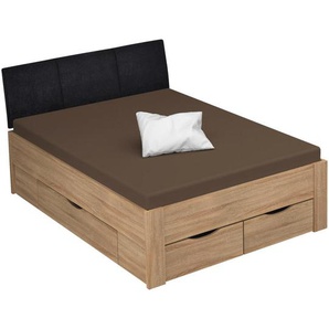 Xora Stauraumbett Aditio Beds, Sonoma Eiche, Holzwerkstoff, 4 Schubladen, 120x200 cm, Blauer Engel, Goldenes M, gepolstertes Kopfteil, Lattenrosthöhe individuell einstellbar, Stoffauswahl, in verschiedenen Holzdekoren erhältlich, mit Schubkästen, Größen