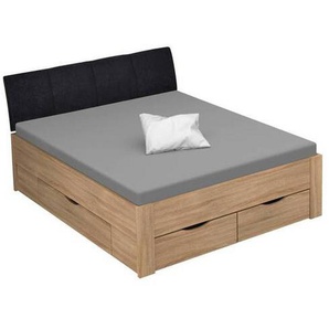 Xora Stauraumbett Aditio Beds, Sonoma Eiche, Holzwerkstoff, 4 Schubladen, 180x200 cm, Blauer Engel, Goldenes M, Made in Germany, gepolstertes Kopfteil, Lattenrosthöhe individuell einstellbar, Stoffauswahl, in verschiedenen Holzdekoren erhältlich, mit