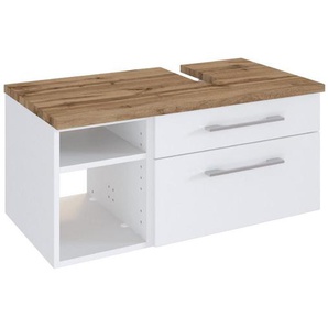 Xora Waschbeckenunterschrank, Weiß, Eiche, Holzwerkstoff, 2 Schubladen, 90x41x47 cm, hängend, Badezimmer, Badezimmerschränke, Waschbeckenunterschränke