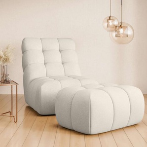 XXL-Sessel GUIDO MARIA KRETSCHMER HOME & LIVING AURELIAN Loveseat XXL mit Hocker im Set, Lese-Sessel, Relaxsessel Sessel Gr. Struktur weich, mit Hocker, B/H/T: 88,5cm x 95,5cm x 130cm, beige (creme) mit Wellenunterfederung, Struktur fein, grob, Velours