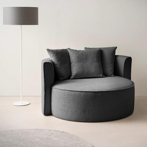 XXL-Sessel LEGER HOME BY LENA GERCKE Isalie, Sessel in modernen Farben, Lesesessel, Loveseat, Big-Sessel Gr. Boucle, B/H/T: 153cm x 98cm x 145cm, grau (dunkelgrau) trendige Stoffe, mit 3 Zierkissen, große Sitzfläche, Hocker optional