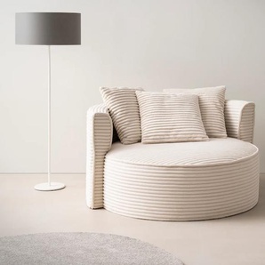 XXL-Sessel LEGER HOME BY LENA GERCKE Isalie, Sessel in modernen Farben, Lesesessel, Loveseat, Big-Sessel Gr. Cord, B/H/T: 153cm x 98cm x 145cm, beige (elfenbein) trendige Stoffe, mit 3 Zierkissen, große Sitzfläche, Hocker optional