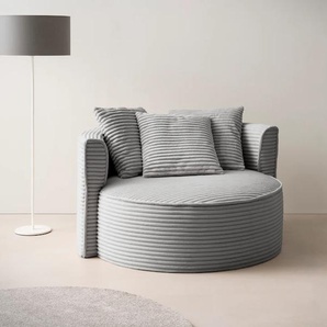 XXL-Sessel LEGER HOME BY LENA GERCKE Isalie, Sessel in modernen Farben, Lesesessel, Loveseat, Big-Sessel Gr. Cord, B/H/T: 153cm x 98cm x 145cm, grau (hellgrau) trendige Stoffe, mit 3 Zierkissen, große Sitzfläche, Hocker optional