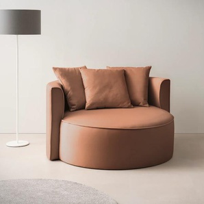 XXL-Sessel LEGER HOME BY LENA GERCKE Isalie, Sessel in modernen Farben, Lesesessel, Loveseat, Big-Sessel Gr. Samtoptik, B/H/T: 153cm x 98cm x 145cm, braun (rostfarben) trendige Stoffe, mit 3 Zierkissen, große Sitzfläche, Hocker optional