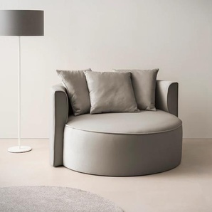 XXL-Sessel LEGER HOME BY LENA GERCKE Isalie, Sessel in modernen Farben, Lesesessel, Loveseat, Big-Sessel Gr. Samtoptik, B/H/T: 153cm x 98cm x 145cm, grau (taupe) trendige Stoffe, mit 3 Zierkissen, große Sitzfläche, Hocker optional