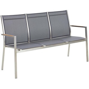 Zebra Süd Gartenbank One, Edelstahl, Dunkelgrau, Teak, Holz, Metall, Textil, Teakholz, massiv, Uni, 3-Sitzer, 157x92x63 cm, Gartenmöbel, Gartenbänke