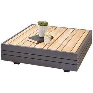 Zebra Süd Loungetisch Cubo, Graphit, Teak, Holz, Metall, Teakholz, massiv, Hartholz,Hartholz, massiv, quadratisch, Kufe, 74x22.5x74 cm, Loungemöbel, Loungetische