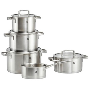 Zwilling Kochtopfset Vitality, Edelstahl, Metall, 5-teilig, 16 cm,20 cm,16 cm, 2 l,3,5 l,6 l,3 l,1,5 l, Messskala, breiter Schüttrand, geschmacksneutral, Sandwichboden, optimale Wärmeverteilung, Kochen, Töpfe, Topfsets