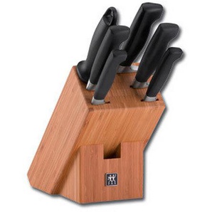 Zwilling Messerblock **** Vier Sterne, Braun, Schwarz, Holz, Metall, 7-teilig, Bambus, Kochen, Küchenmesser, Messersets