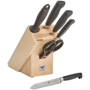 Zwilling Messerblock Vier Sterne, Natur, Schwarz, Holz, Metall, Kunststoff, 7-teilig, Buche, 16x15x36.5 cm, Made in Germany, Kochen, Küchenmesser, Messersets